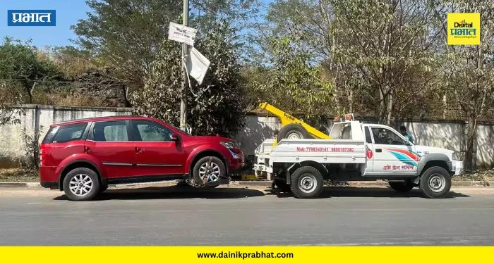 Pimpri Chinchwad News : कायदा सर्वांना समान आहे का? वाहतूक पोलिसांच्याच गाडीने तोडले नियम; पाहा ‘त्या’ क्रेनचा प्रताप