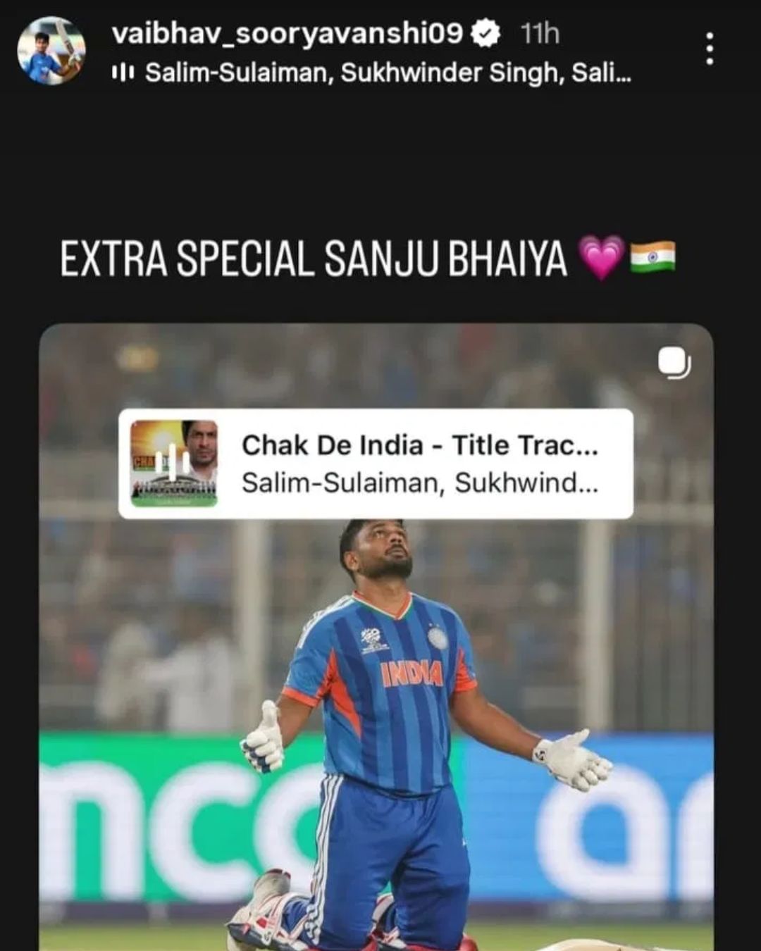 Vaibhav Suryavanshi share Insta story for sanju samson