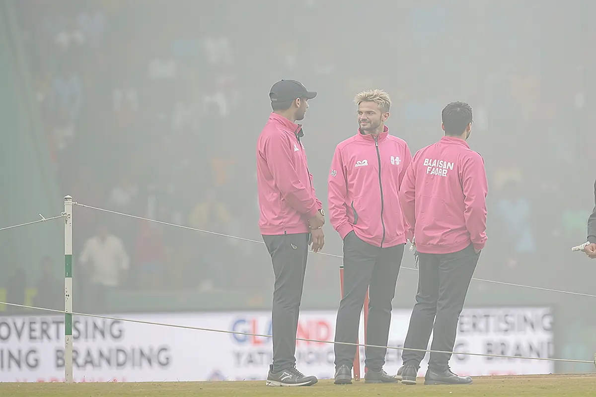 Umpires inspect visibility amid dense fog during India vs South Africa 4th T20 match in Lucknow