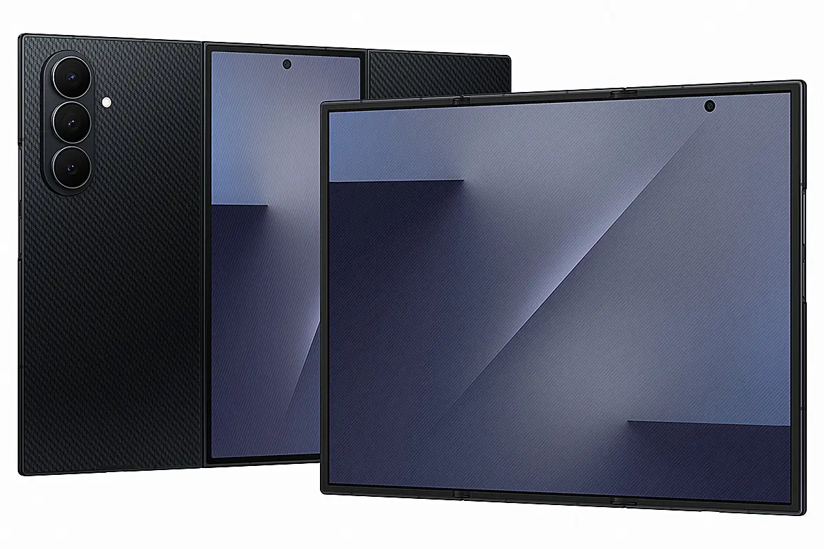 Samsung Galaxy Z TriFold showing multi-folding design with front and rear panels
