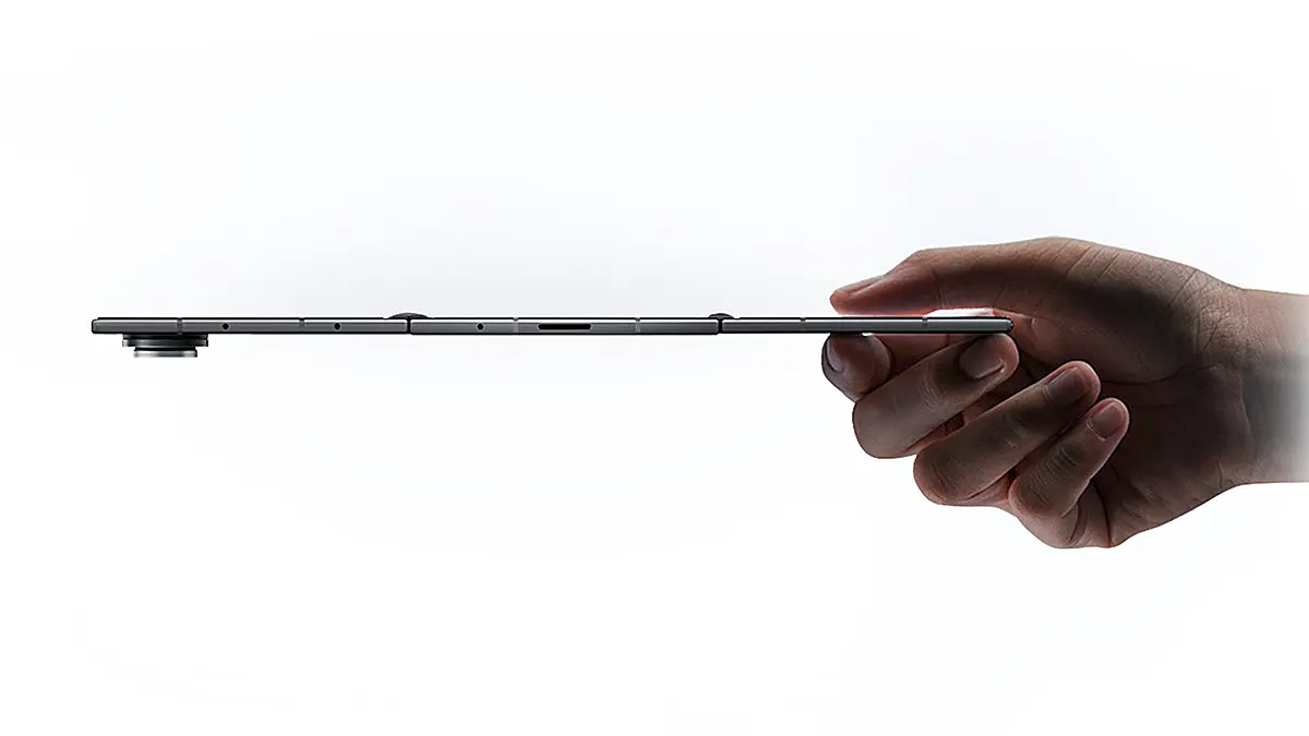Ultra-thin profile of Samsung Galaxy Z TriFold highlighting slim tri-fold design