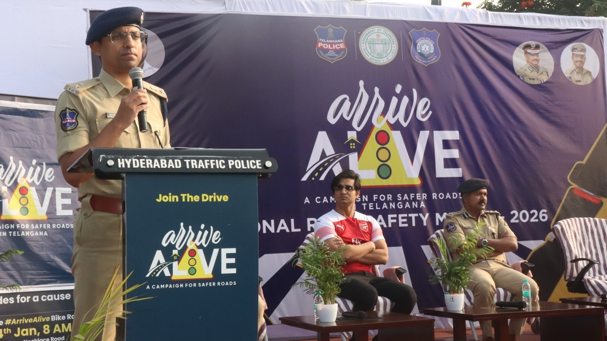 Actor Nikhil Siddhartha and Joint CP Joel Davis launch Arrive Alive Road Safety Campaign in Hyderabad