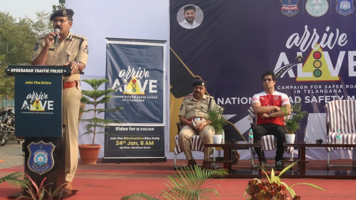 Actor Nikhil Siddhartha and Joint CP Joel Davis launch Arrive Alive Road Safety Campaign in Hyderabad