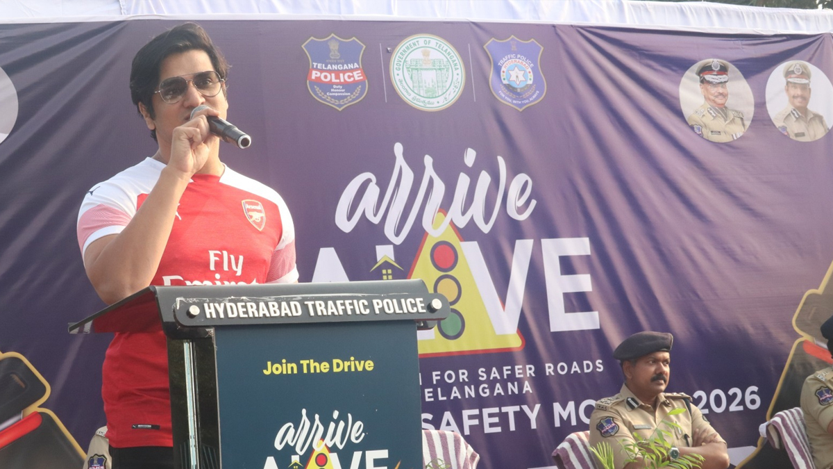 Actor Nikhil Siddhartha and Joint CP Joel Davis launch Arrive Alive Road Safety Campaign in Hyderabad